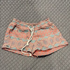 Roxy Geometric Patterned Athletic Shorts - Coral and Teal